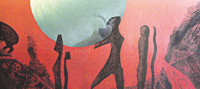 Irène WEISS "LA LUNE VERTE" Technique mixte 59 x 84 cm