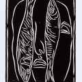 POLOGNE - GORBAS Jerzy : Portrait 10 - Portrait de Femme avec poissons, Linogravure, 10x15 cm, 20/15, 2013