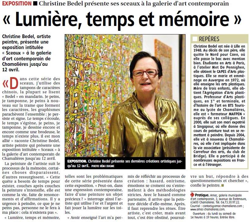 L’EXPOSITION CHRISTINE BEDEL DANS LA PRESSE