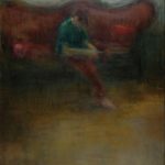 "Intérieur enfant au canapé rouge" - Huile sur toile - 190 x 135 cm