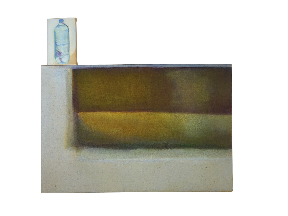 Olivier Môme - 1m² de lumière et quelque bouteille verticale - acrylique sur toile de jute - 110 x 120 cm - 2000