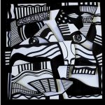 Abstraction géométrique et construite - Pigments, papier marouflé sur medium, construction en volume - 45x45cm